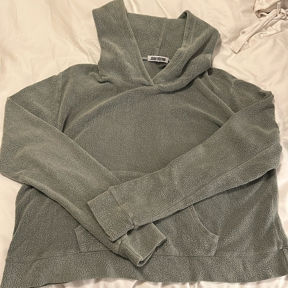 Joah Brown fuzzy teal hoodie